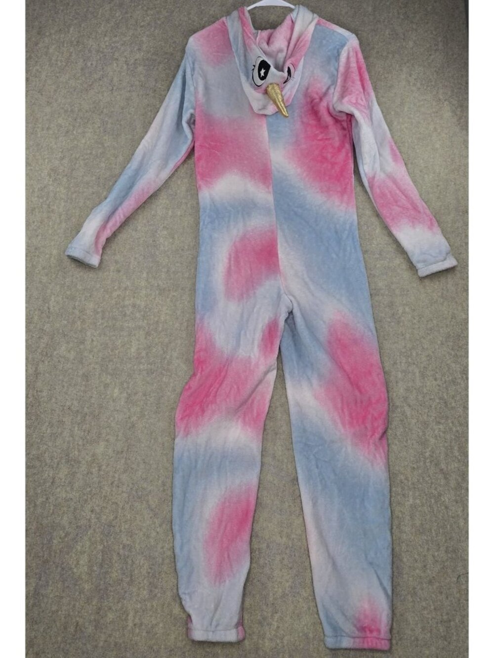 Fleece Zip-Up Tie-Dye Hooded Onesie Pajama S Full-Length Pink & Blue Polyester